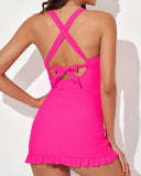 Emoswim - Deep V Cross Back Ruched One Piece Swimdress Tankini With Bottom