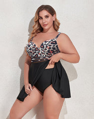 Multicolor Camisole Plus Size Swimdress Tankini Swimsuit