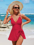Emoswim - Womens One Piece Swimsuit Tummy Control Bathing Suit Scalloped Modest Tie Knot Swim Dress