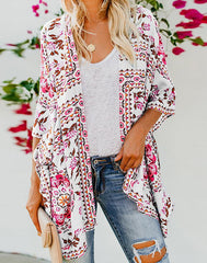 Emoswimsuit - White Printed Blouse Cover Up