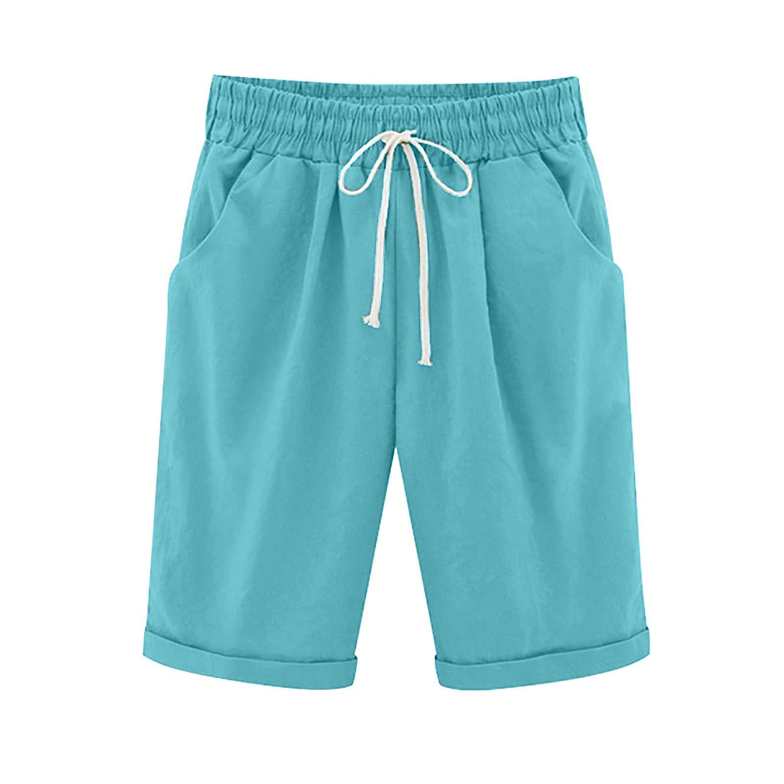 Emoswimsuit - Women's Elastic Waist Knee Length Casual Cotton Bermuda Shorts with Drawstring