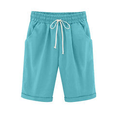 Emoswimsuit - Women's Elastic Waist Knee Length Casual Cotton Bermuda Shorts with Drawstring