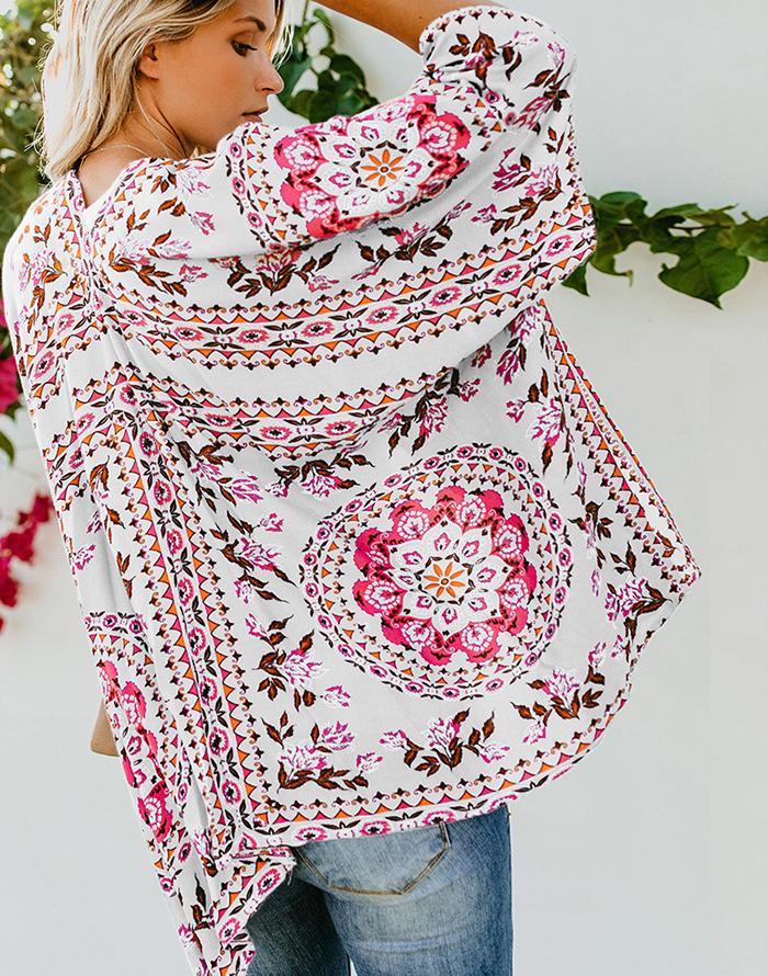 Emoswimsuit - White Printed Blouse Cover Up