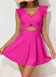 Emoswimsuit - Women's One Piece Swimsuit Ruffle Cutout Swimdress Tummy Control V Neck Wrap Swimwear
