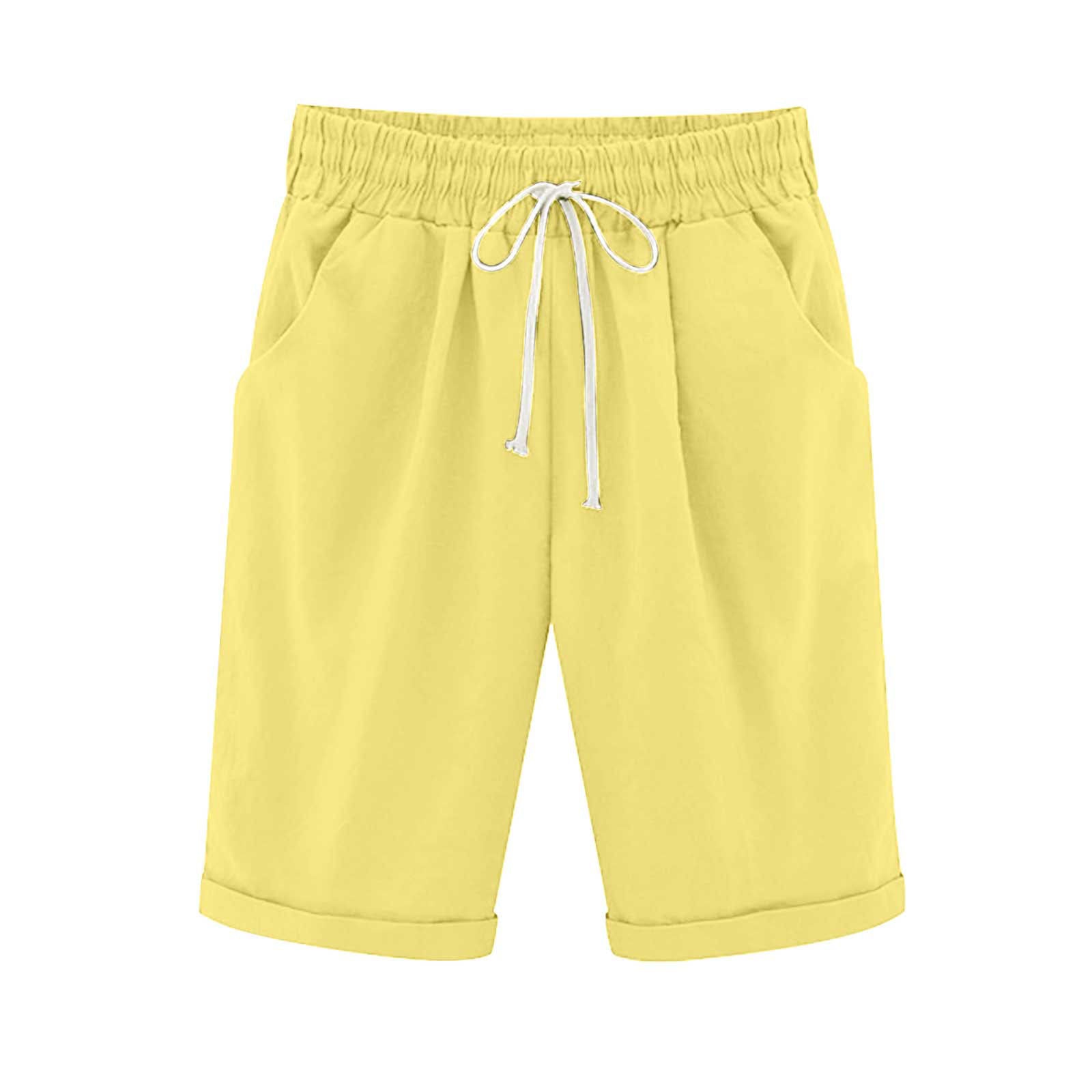 Emoswimsuit - Women's Elastic Waist Knee Length Casual Cotton Bermuda Shorts with Drawstring