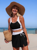 Emoswim - Womens Two Piece Tankini Swimsuits Padded Strappy Sports Bra Yoga Tops Swim Side Slit Skirted Swimsuit Swim Skort Set