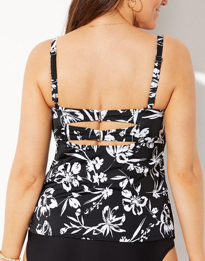 Emoswimsuit - Black White Floral Faux Flyaway Underwire Tankini Set