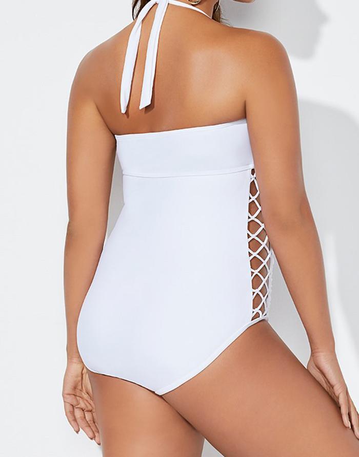 Emoswimsuit - White Cut Out Underwire One Piece Swimsuit