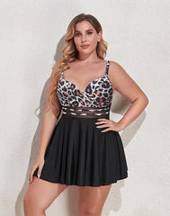 Multicolor Camisole Plus Size Swimdress Tankini Swimsuit