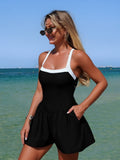 Emoswim - Womens Sleeveless Swim Romper Criss Cross One Pieces Tummy Control Rompers Swimsuit with Shorts