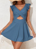 Emoswimsuit - Women's One Piece Swimsuit Ruffle Cutout Swimdress Tummy Control V Neck Wrap Swimwear