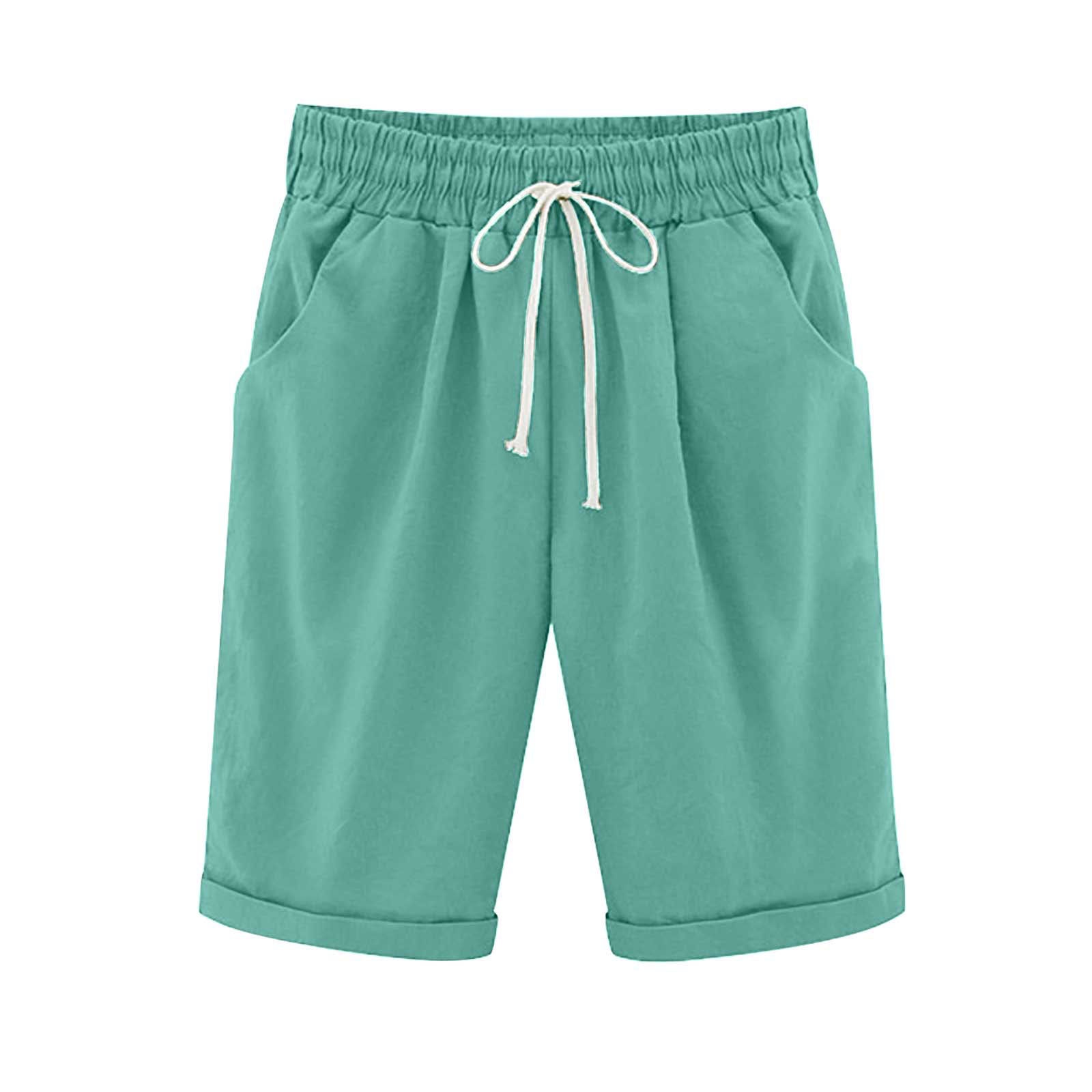 Emoswimsuit - Women's Elastic Waist Knee Length Casual Cotton Bermuda Shorts with Drawstring