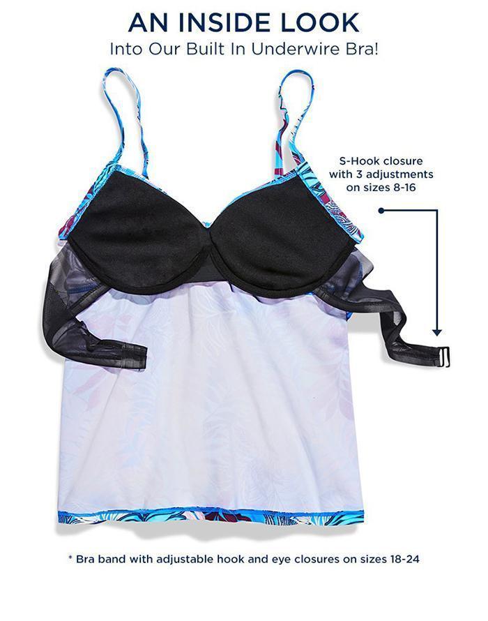 Emoswimsuit - Red Blue Palm Tie Front Underwire Tankini Set