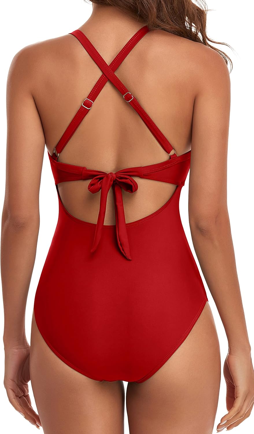 Emoswimsuit - Women's One Piece Swimsuits Tummy Control Cutout High Waisted Bathing Suit Wrap Tie Back