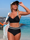 Emoswim - Womens High Waisted Bikini Sets Tummy Control 2 Piece Swimsuits Color Block Bathing Suits for Beach Pool Cruise