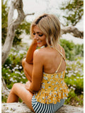Emoswimsuit - Peplum Tankini Swim In Mustard Daisy