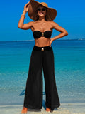 Emoswim - Womens Sexy Swimsuit 3 Piece Bikini Set Beach Cover Up Mesh Pants Sexy Tube Tops Triangle