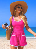 Emoswim - Women's Colorblock Sporty Tummy Control One Piece Bathing Suit with Shorts Pockets