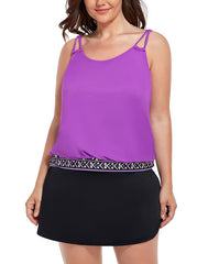 Emoswimsuit - Purple Loop Strap Blouson Tankini With A-Line Swim Skirt