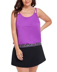 Emoswimsuit - Purple Loop Strap Blouson Tankini With A-Line Swim Skirt