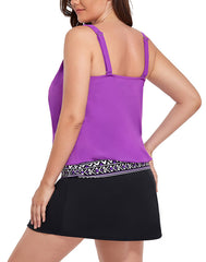 Emoswimsuit - Purple Loop Strap Blouson Tankini With A-Line Swim Skirt