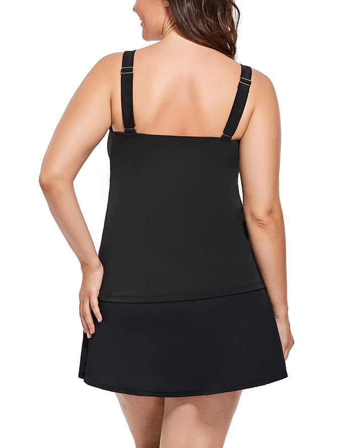 Emoswimsuit - Black Flared Tankini  With A-Line Swim Skirt