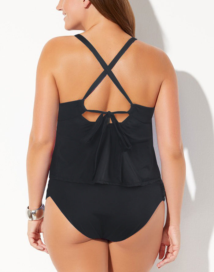 Emoswimsuit - Black&Animal Print Scarf X-Back Tankini Set