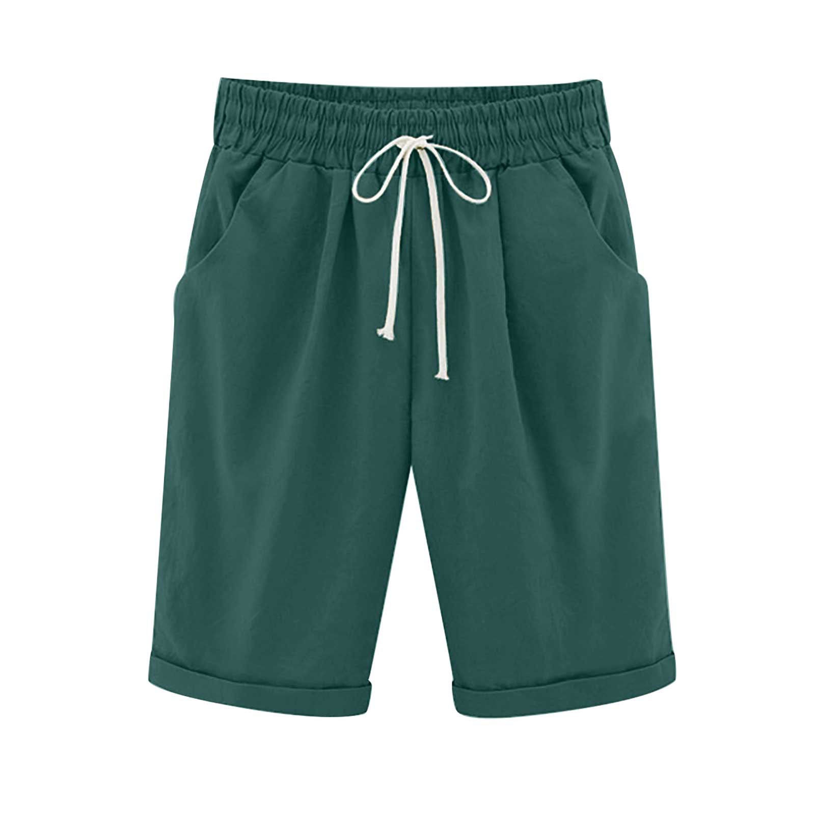 Emoswimsuit - Women's Elastic Waist Knee Length Casual Cotton Bermuda Shorts with Drawstring