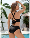 Emoswim - Women's Bikini Set Petal Hollow V Neck Two Piece Swimsuit