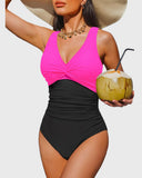 Emoswim - Women Tummy Control One Piece Swimsuit - Push Up Bathing Suit Full Coverage Slimming Swimwear