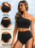Emoswim - One Shoulder High Waisted Bikini Sets Two Piece Swimsuit Tummy Control