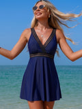 Emoswim - Women's Tummy Control Weaving Conservative Skirt Style Split Swimsuit