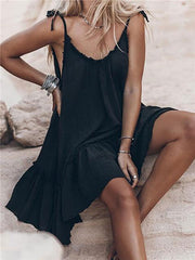 Emoswimsuit - Casual Fringe Sleeveless Mini Dress