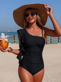 Emoswim - Womens One Shoulder One Piece Swimsuit Tummy Control Bathing Suits Ruched Swim Suit Slimming Swimwear
