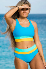 Emoswimsuit - High Waist Colorblock Marine Cut Back Crop Bikini Set