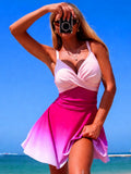 Emoswim - Women's One Piece Swimsuit Tummy Control Ruched Deep V Neck Open Back Bathing Suit