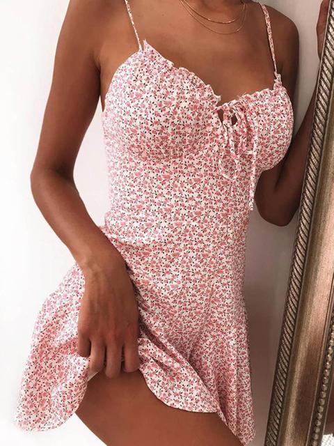 Emoswimsuit - Floral Print Tie Front Mini Dress
