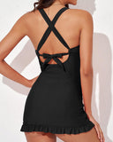 Emoswimsuit - Deep V Cross-Back Ruched One-Piece Swimsuit