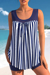 Emoswimsuit - Nautical Striped Navy Blue Bow knot Tankini Set