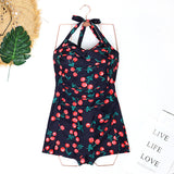 Emoswim - Halter Top Push Up Swimsuits Shorts Retro One Piece Bathing Suit