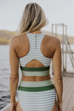 Emoswim - Striped Zipper Back Chic Bikini Set