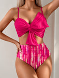Emoswim - Womens Two Piece Bikini Set Twist Front Tie Knot Top High Waisted Tummy Control Tropical Swimsuit