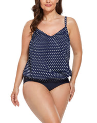 Emoswimsuit - Navy Blue Dots Side Tie Tankini Set