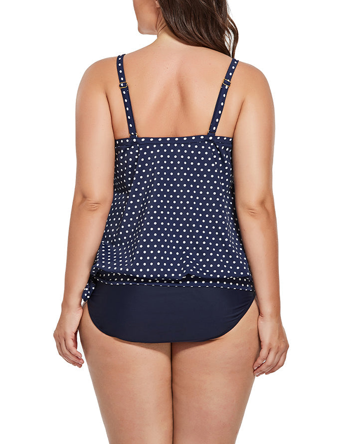 Emoswimsuit - Navy Blue Dots Side Tie Tankini Set