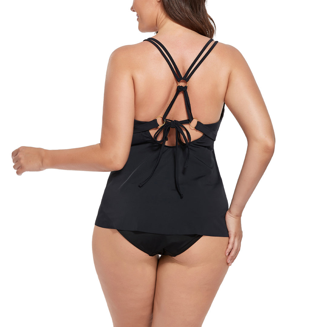 Emoswimsuit - Black V-neck Loop Strap Black Tankini Top