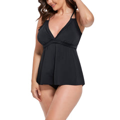 Emoswimsuit - Black V-neck Loop Strap Black Tankini Top