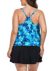 Emoswimsuit - Water Orchid Lightweight Blouson Tankini With Side Slit Swim Skirt