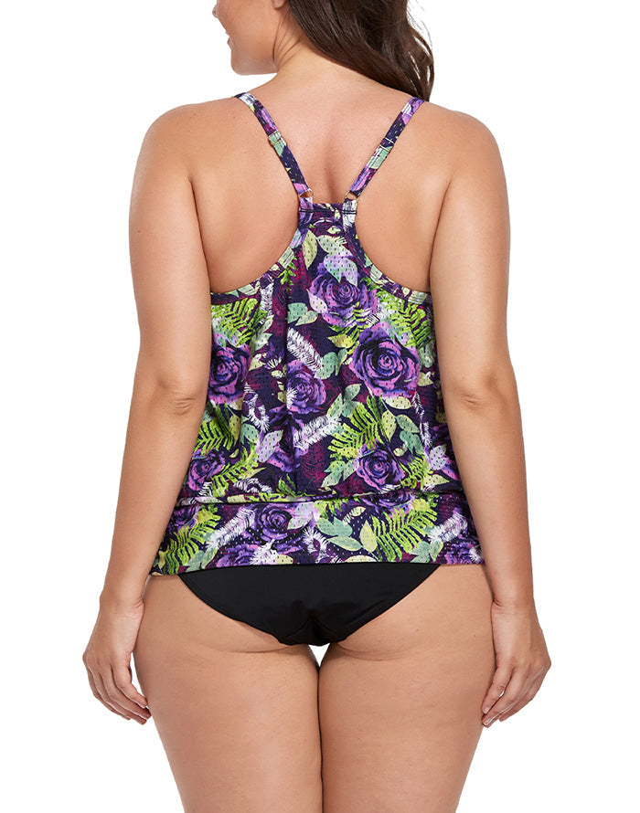 Emoswimsuit - Purple Rose Lightweight Blouson Tankini Set