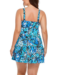 Emoswimsuit - Teal Blue Butterfly V-neck Two-Piece Swimdress