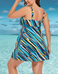 Emoswimsuit - Painterly Stripe V-neck Two-Piece Swimdress